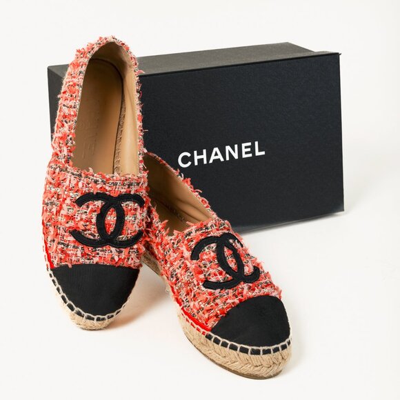 Chanel 21C Coral Tweed Grosgrain CC-Logo Espadrilles - Picture 13 of 13